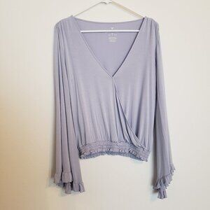 AEO Periwinkle Boho Faux Wrap Bell Sleeves Long Sleeve Top Small